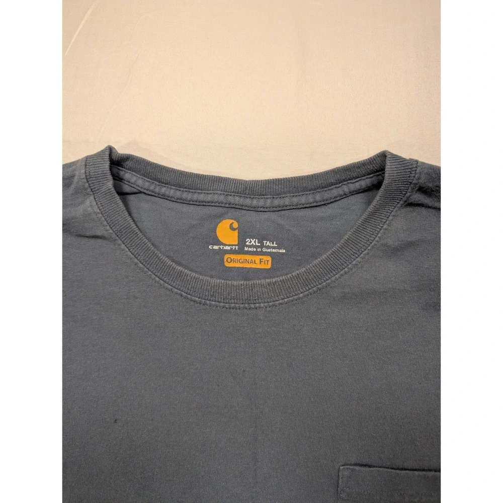 Carhartt Mens 2XL Tall Long Sleeve Pocket T-Shirt Blue Original Fit K126 - Picture 6 of 13